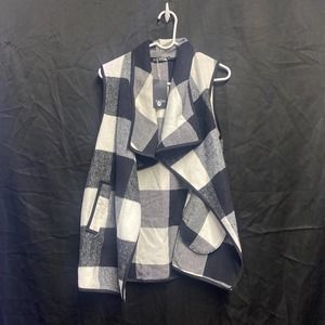 YACUN Women Vest Lapel Open Front Buffalo Plaid Sleeveless Cardigan Jacket Coat